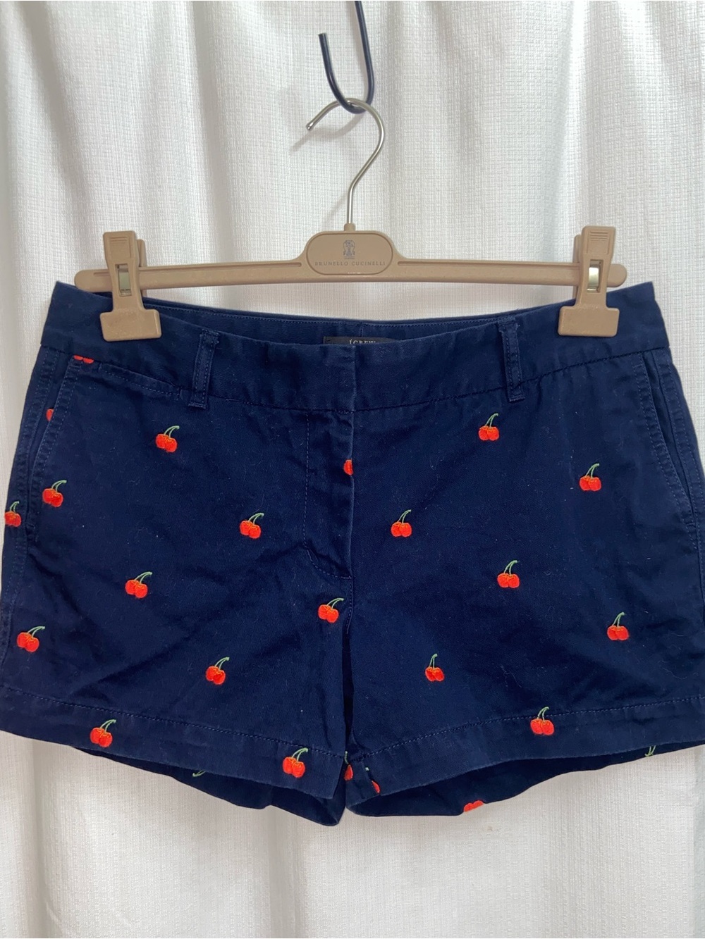 J.Crew Navy Cherry Print Embroidered Cotton Chino Shorts